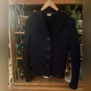 Issey Miyake White Label Pleats Navy Blue Women's Blazer/Jacket/Cardigan/Blouse